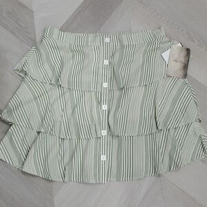 Lily Rose Tiered Ruffle,Green/White Stripe MINI Skirt, Size Large, NWT